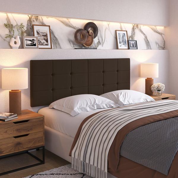 Imagem de Cabeceira Para Cama Casal Box 1,40 Estofada Painel Quarto Biaaa Luxo Marromm