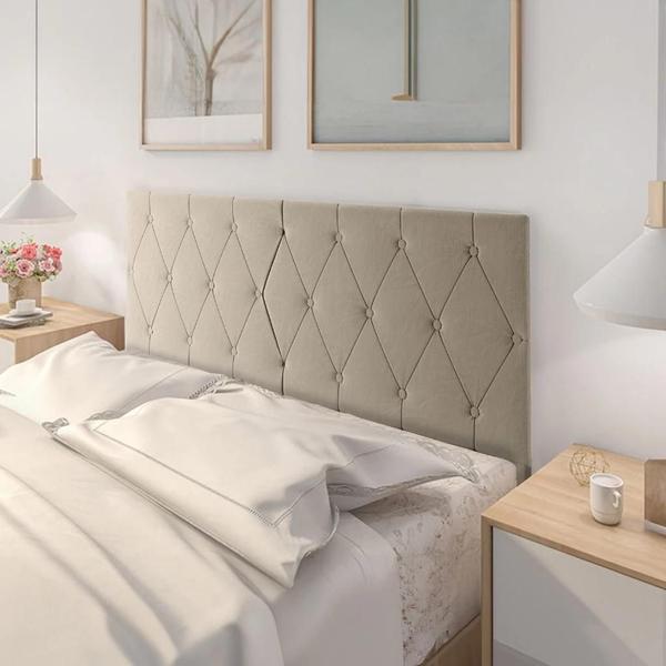 Imagem de Cabeceira Para Cama Casal Box 1,60 Estofada Painel  Captonê Luxo Bege com Pé