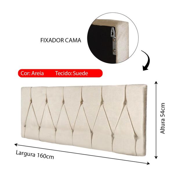 Imagem de Cabeceira Parede Capitonê Estofado Suede Cama Box Queen 1,60 Quarto Casal Decoração Retrô -Areia - RPM