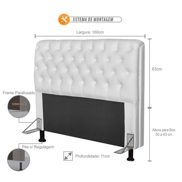 Imagem de Cabeceira Paris Para Cama Box Casal 160 cm Paris material sintético Branco - JS Móveis