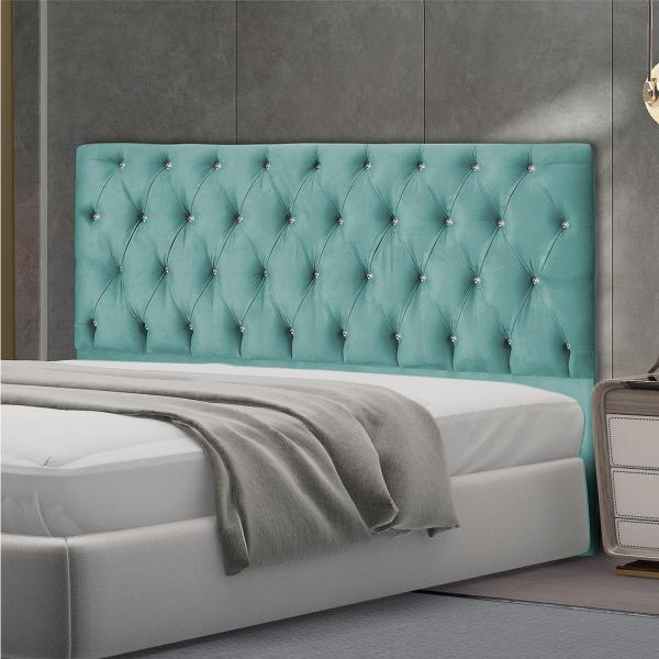 Imagem de Cabeceira Pérola 90Cm Cama Box Solteiro Suede Azul Tiffany