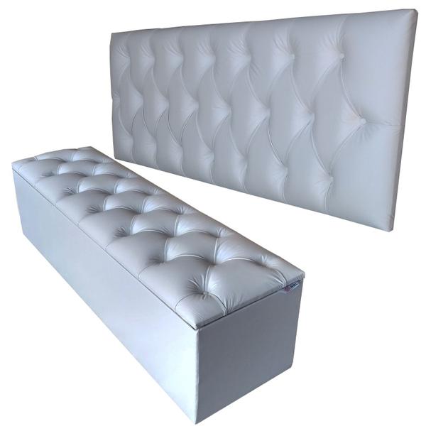 Imagem de Cabeceira Queen e Recamier Cama Box Capitonê Luna Kit Baú Branco RBL