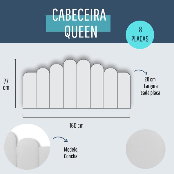 Imagem de Cabeceira Queen Estofada de Colar na Parede Kit 8 Placas Modelo Concha - Várias Cores