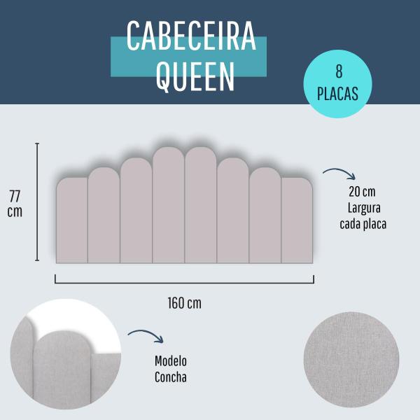 Imagem de Cabeceira Queen Estofada de Colar na Parede Kit 8 Placas Modelo Concha - Várias Cores