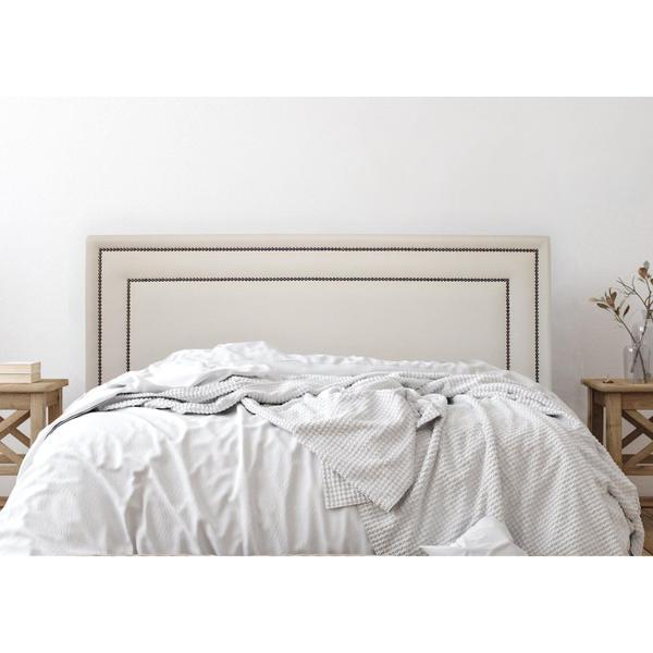 Imagem de Cabeceira Queen Estofada para Cama Box com Tachas 160x60cm Reta Luxo Dupla Off White/Fumê