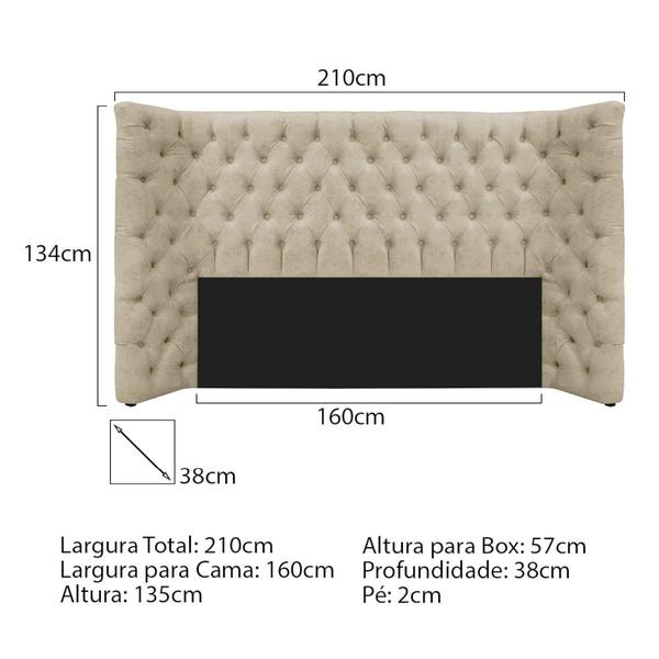 Imagem de Cabeceira Queen Everest P02 160 cm para cama Box Corano Bege - Amarena Móveis