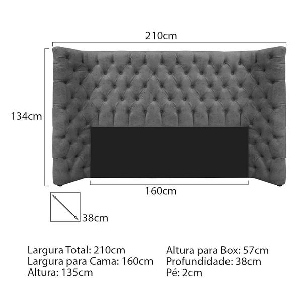 Imagem de Cabeceira Queen Everest P02 160 cm para cama Box Linho Cinza escuro - Amarena Móveis