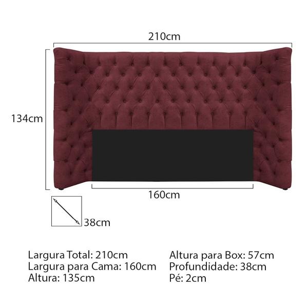 Imagem de Cabeceira Queen Everest P02 160 cm para cama Box Suede Bordô - Amarena Móveis