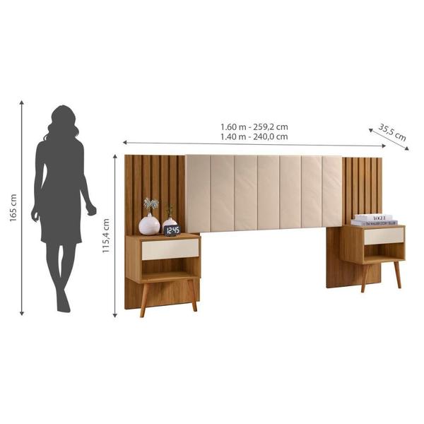 Imagem de Cabeceira Queen Extensivel Estofada Com Mesa de Cabeceira Zara Shop Jm Camaru Perola