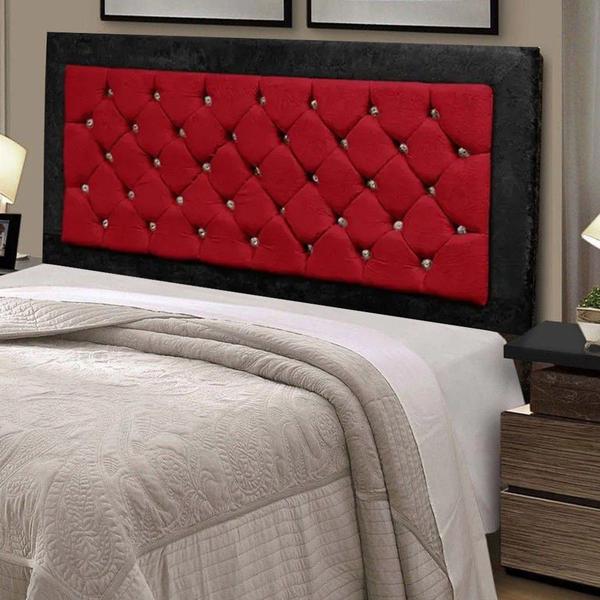 Imagem de Cabeceira Solteiro 0,90cm Para Cama Box Berlim Suede Preto/ Vermelho Strass - DS Móveis