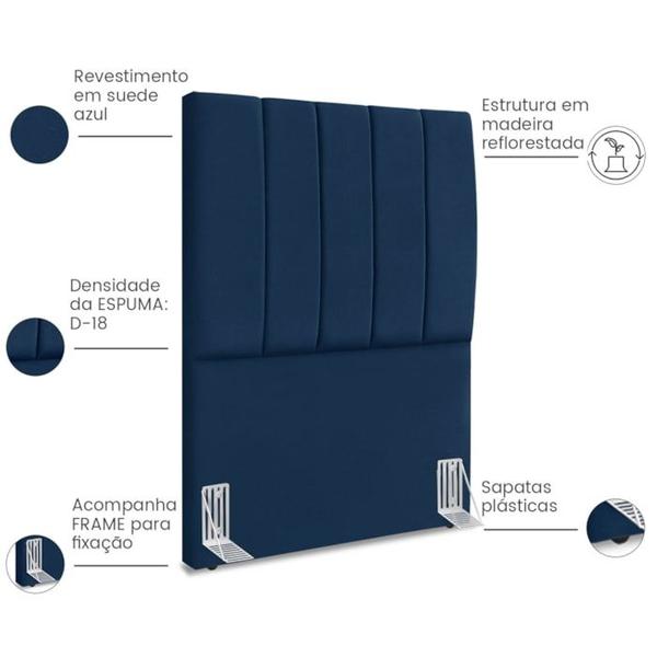 Imagem de Cabeceira Solteiro 90cm Allia Suede Azul Marinho RM