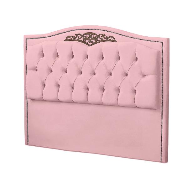 Imagem de Cabeceira Solteiro 90cm Decorativa Maitê Veludo Rosa Bebê - Montanaris Decor