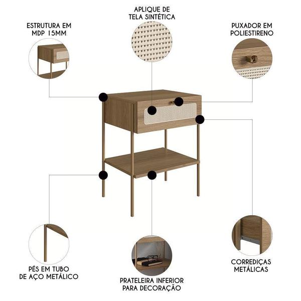 Imagem de Cabeceira Solteiro 90cm E Mesa 1 Gaveta Arlo A10 Hanover-dourado - Mpozenato