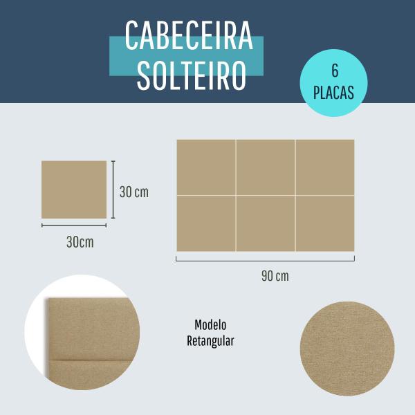 Imagem de Cabeceira Solteiro 90cm x 60cm Estofada Placas de Colar na Parede Modelo Retangular - Várias Cores