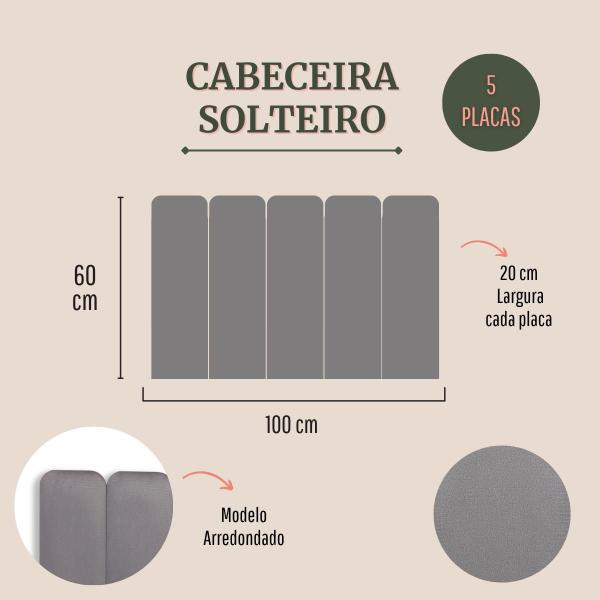 Imagem de Cabeceira Solteiro Arredondada Suede 100x60 Cama Box Modulada 