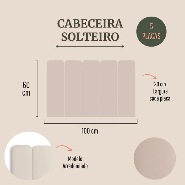 Imagem de Cabeceira Solteiro Arredondada Tecido Sintético 100x60 Cama Box Modulada 