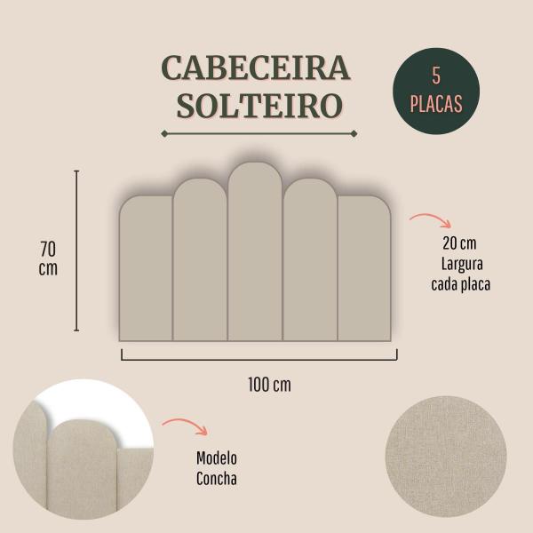 Imagem de Cabeceira Solteiro Concha Linho 100x70 Cama Box Modulada 