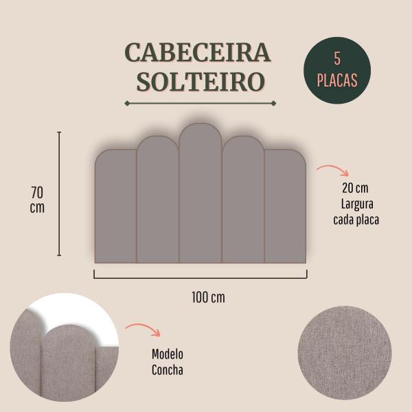 Imagem de Cabeceira Solteiro Concha Linho 100x70 Cama Box Modulada 