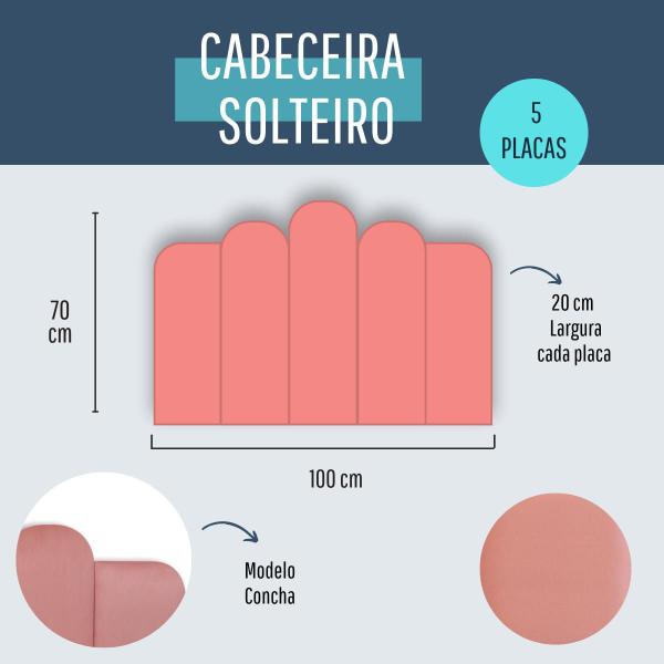 Imagem de Cabeceira Solteiro Estofada de Colar na Parede Kit 5 Placas Modelo Concha - Várias Cores