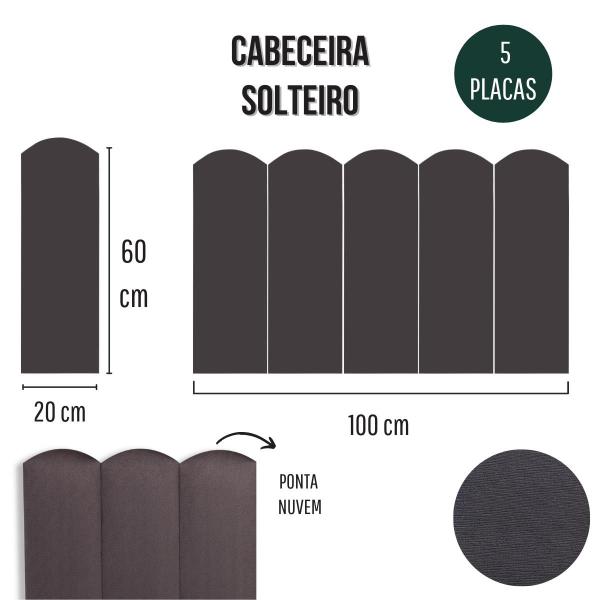 Imagem de Cabeceira Solteiro Estofada de Colar na Parede Kit 5 Placas Modelo Nuvem - Várias Cores