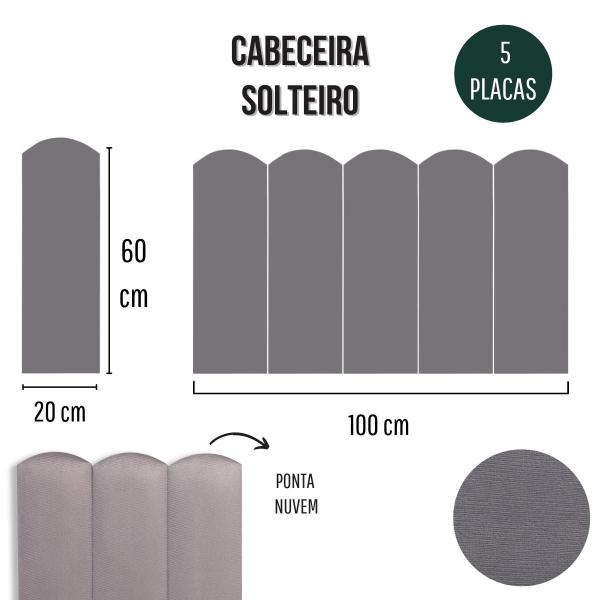 Imagem de Cabeceira Solteiro Estofada de Colar na Parede Kit 5 Placas Modelo Nuvem - Várias Cores