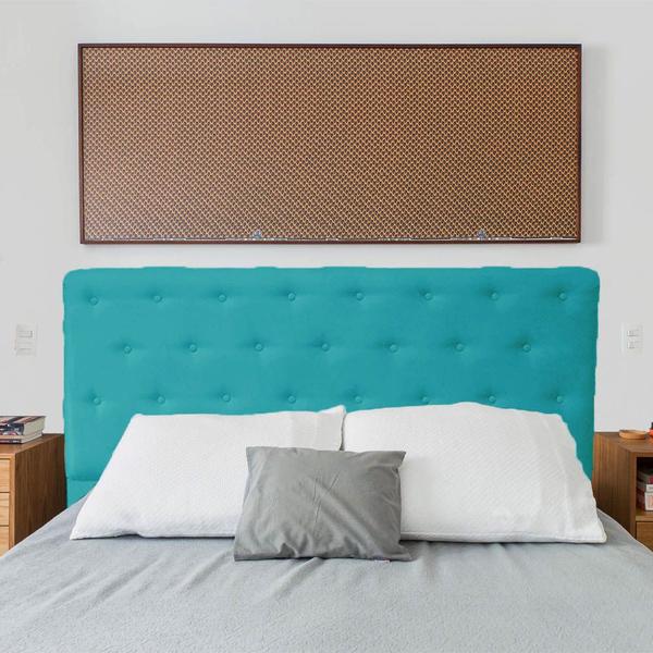 Imagem de Cabeceira Solteiro Juliana 90cm Para Cama Box Suede Azul Turquesa - DS Estofados