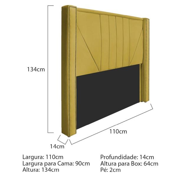 Imagem de Cabeceira Solteiro Minsk P02 90 cm para cama Box Suede Amarelo - Amarena Móveis