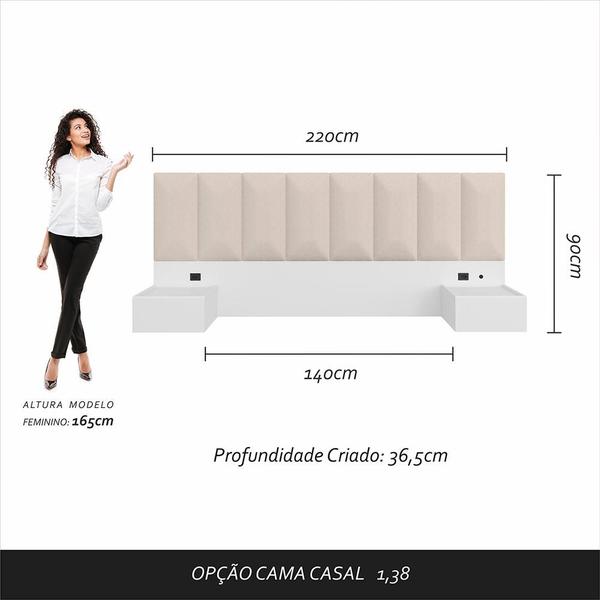 Imagem de Cabeceira Suspensa Cama Casal Bulgária C/led Bco/bouclé Off White - Ma