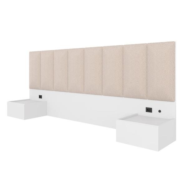 Imagem de Cabeceira Suspensa Cama Casal Bulgária C/led Bco/bouclé Off White - Ma