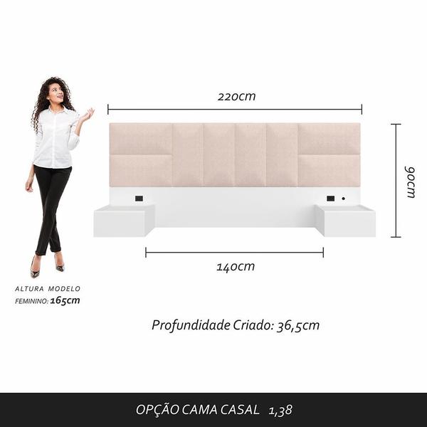 Imagem de Cabeceira Suspensa Cama Casal Friburgo C/led Bco/bouclé Off White - Ma