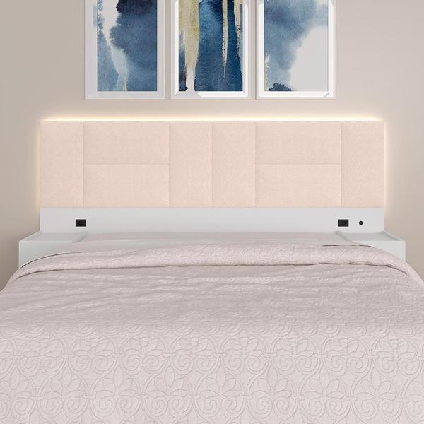 Imagem de Cabeceira Suspensa Cama Queen Sierra Com Led Bco/bouclé Off White - Ma