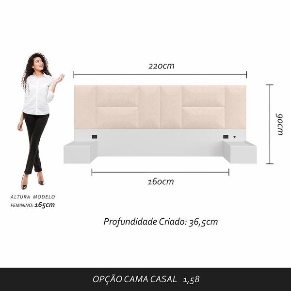 Imagem de Cabeceira Suspensa Cama Queen Sierra Com Led Bco/bouclé Off White - Ma