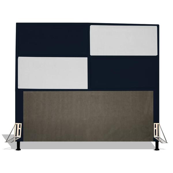 Imagem de Cabeceira Tóquio 160 cm Para Cama Box Quarto Queen Size Suede Azul Marinho Sintético Branco