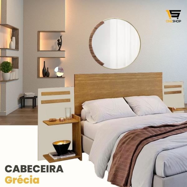 Imagem de Cabeiceira Ajustável Grécia para 3 tamanhos de cama - solteiro, casal e Queen 100% MDF com Nichos