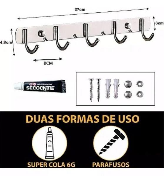 Imagem de Cabide Aço 5 Ganchos Em Inox 304 Toalha Roupa Bolsa Suporte