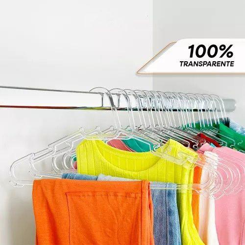 Imagem de Cabide Adulto Acrílico Transparente Kit 50 a 10 Cabides Reforçado Organizar Roupas