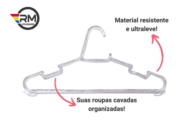 Imagem de Cabide Adulto de Acrílico Transparente Reforçado Kit com 100 unidades