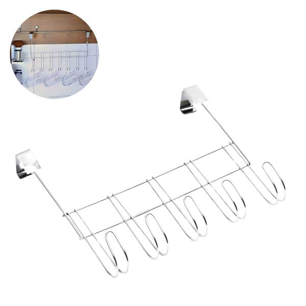 Cabide com 5 ganchos para porta prateado - Dasshaus Resistente Roupas Louças Imagem de Cabide com 5 ganchos para porta prateado