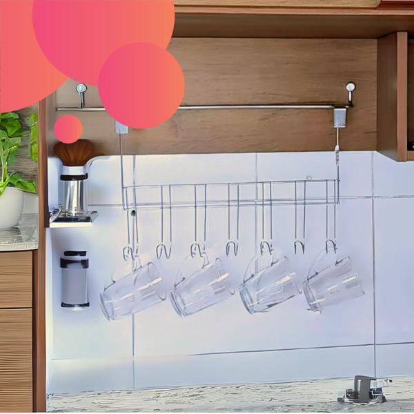 Cabide com 5 ganchos para porta prateado - Dasshaus Resistente Roupas Louças Imagem de Cabide com 5 ganchos para porta prateado