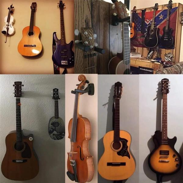 Imagem de Cabide de Parede para Guitarra (Todos os Tamanhos) - Preto - Ideal para Baixo, Bandolim, Banjo e Ukulele