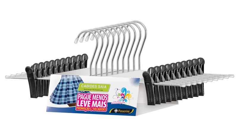 Cabide de Saia e Shorts Cromado Organização Roupa Armario - Kit com 10 unidades - Passerini Imagem de Cabide de Saia e Shorts Cromado Organização Roupa Armario - Kit com 10 unidades