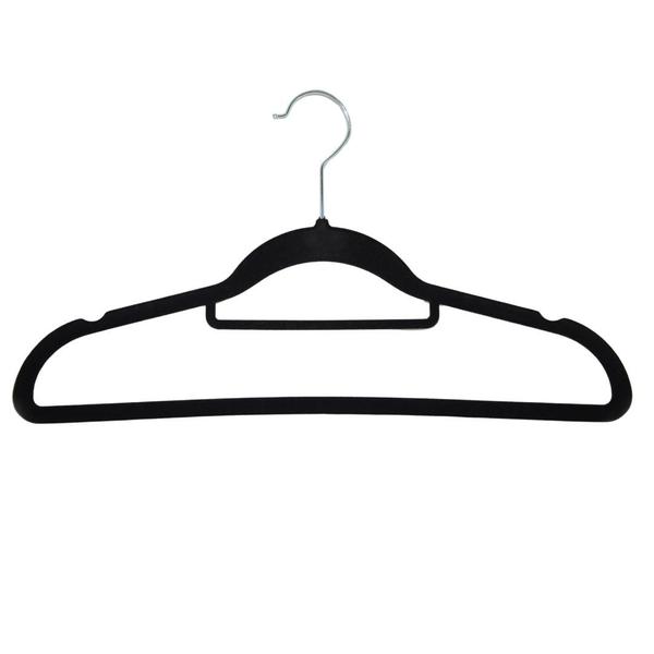 Cabide de Veludo Adulto com Gravateiro 42cm Preto - 10 pecas - LOLADECOR Imagem de Cabide de Veludo Adulto com Gravateiro 42cm Preto - 10 pecas