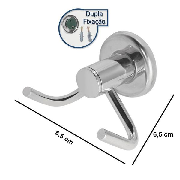 Imagem de Cabide Duplo Banheiro Em Inox Resistente Dupla Fixação Linha Extra Luxo