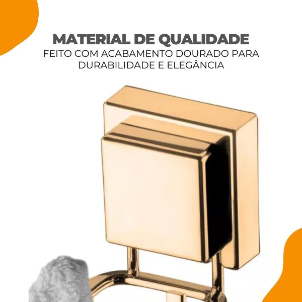 Imagem de Cabide Gancho Duplo Multiuso Banheiro Lavabo Cozinha Lavanderia C/ Ventosa Porta Toalha Pano Dourado