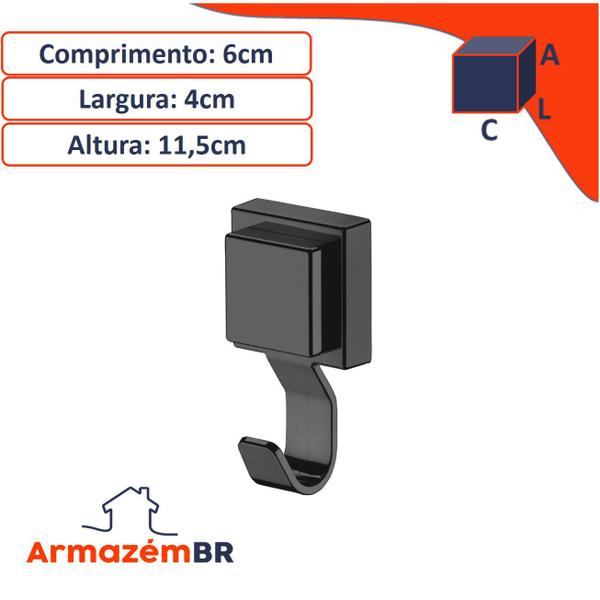 Imagem de Cabide Gancho Multiuso Com Ventosa Para Toalha Objetos Utensílios Banheiro Preto Fosco - 8056PT Future