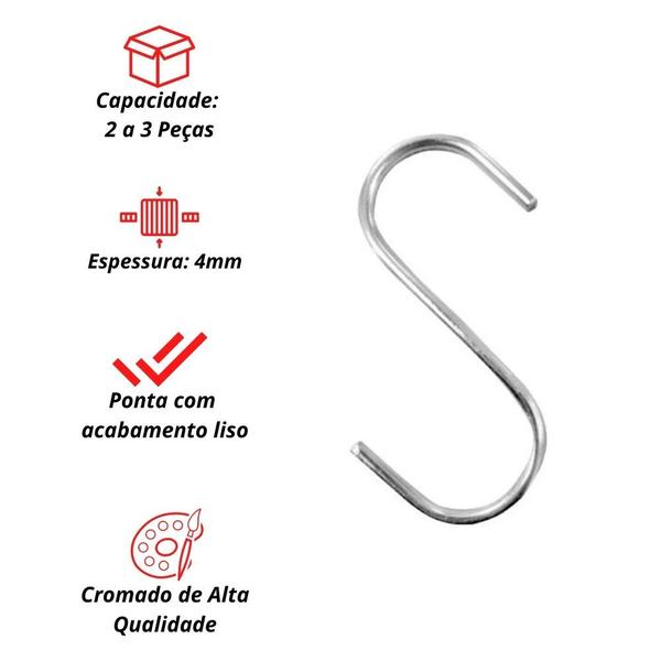 Cabide Gancho S Cromado Para Araras Tubo - 10 Unidades - Mol Imagem de Cabide Gancho S Cromado Para Araras Tubo - 10 Unidades