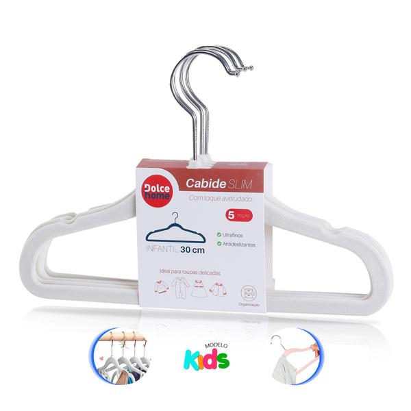 Imagem de Cabide Infantil Veludo Slim Antideslizante Kit C/50pçs Branco