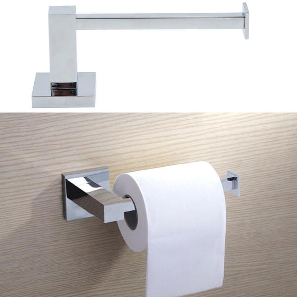 Imagem de Cabide Inox Metal Cromado + Porta Papel Higiênico Reto Cromax