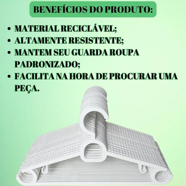 Cabide Kit Com 30 Unidades Reforçado Adulto Resistente Qualidade Premium - BRANCO - CS CABIDES Imagem de Cabide Kit Com 30 Unidades Reforçado Adulto Resistente Qualidade Premium - BRANCO