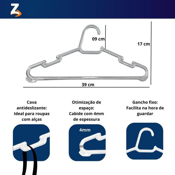 Imagem de Cabide Kits Cabide Adulto Acrílico Transparente Kit 50 a 10 Cabides Reforçado Organizar Roupas